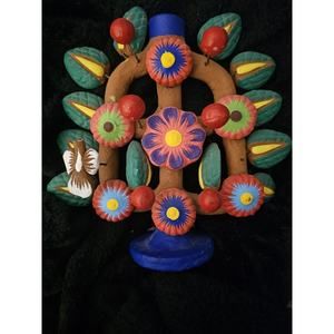 Vintage Tree of Life Mexican Pottery Candlelabra